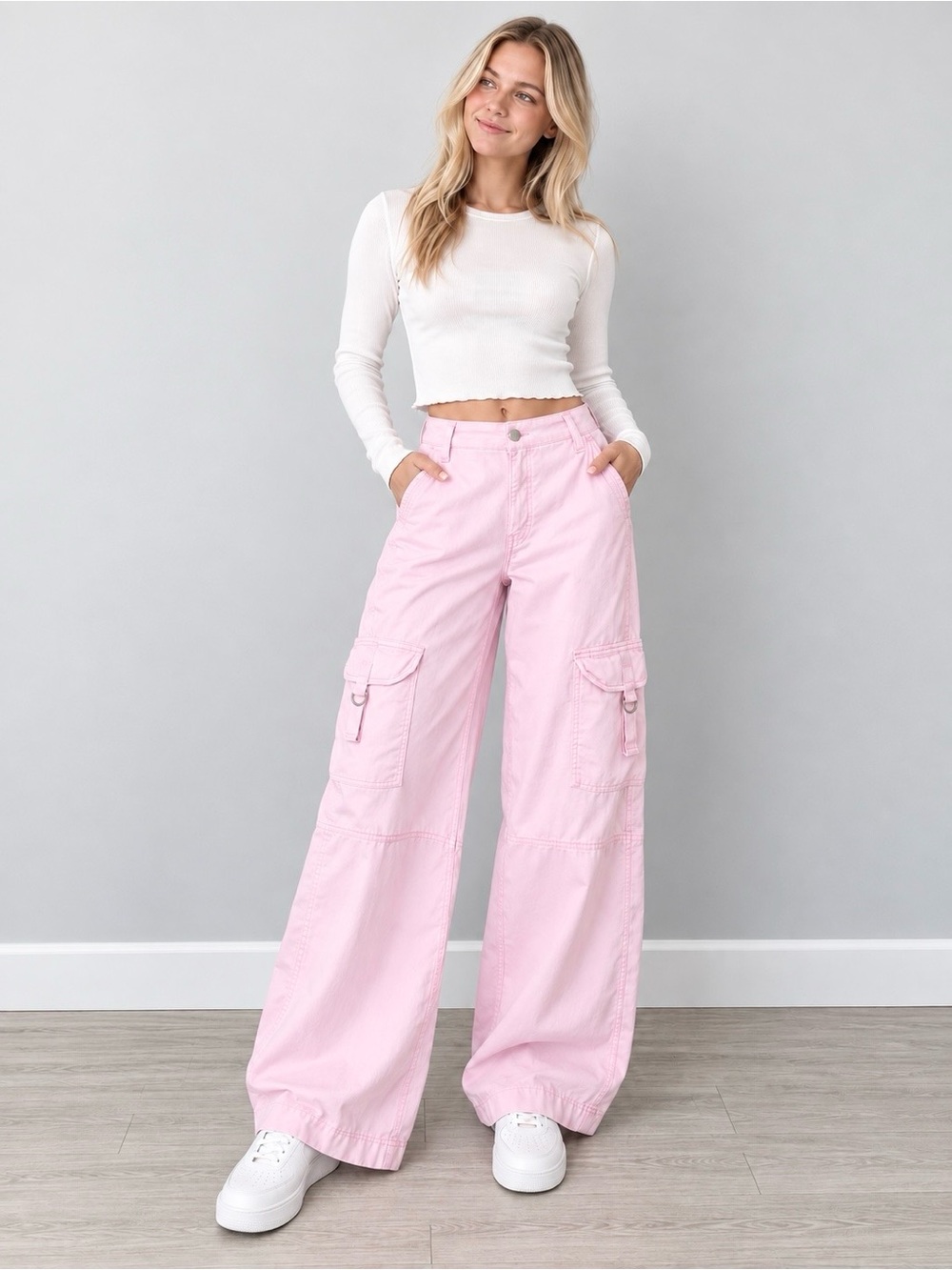 American Eagle Pink Wide Leg Stretch Cargo Pants Y2K Size 2 Short